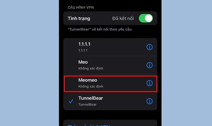 chọn và biểu tượng dấu chấm than của vpn muốn đổi