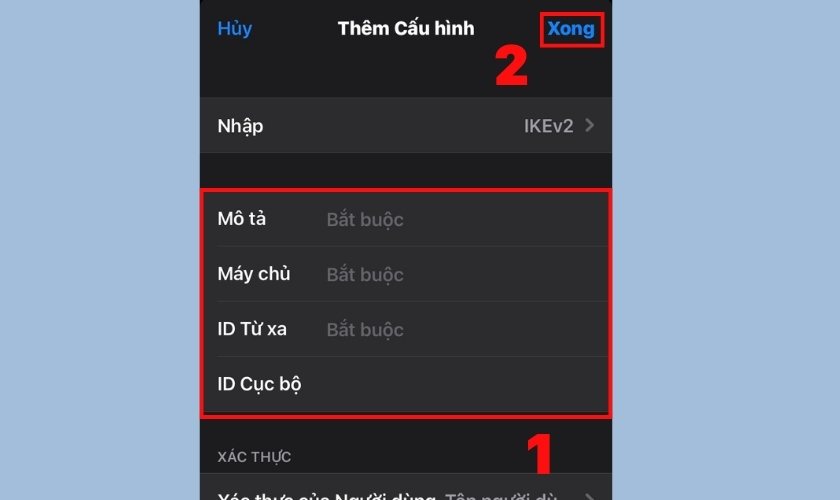 nhấn xong để hoàn tất