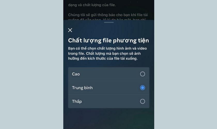 chọn chất lượng file tin nhắn messenger cần khôi phục