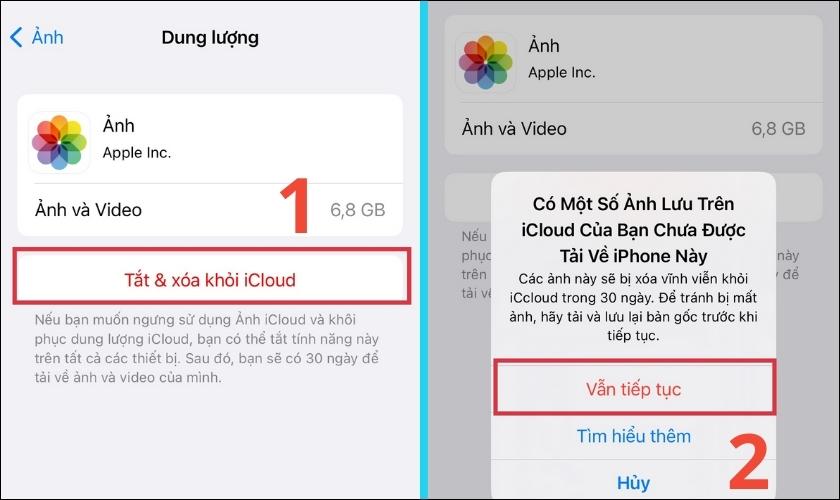 tắt và xóa ảnh trên icloud