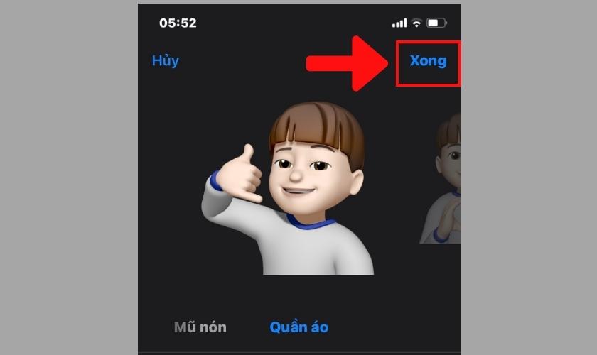 nhấn vào mục xong để hoàn thành cách tạo memoji trên iphone