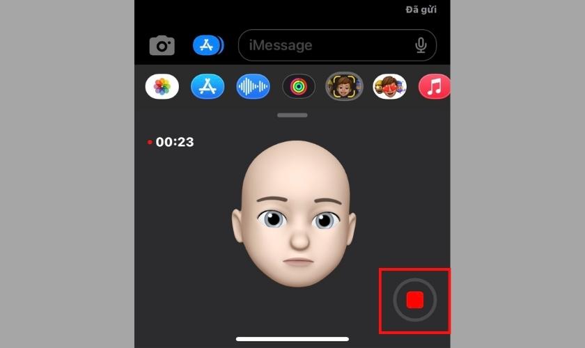 nhấp vào một lần nữa để thực hiện dừng quay ảnh memoji động