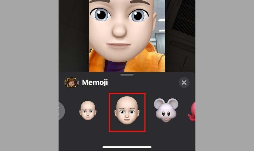 chọn vào memoji đã tạo trước đó để gọi facetime 