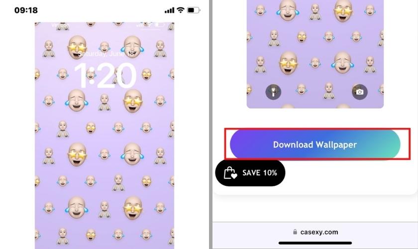 nhấn vào download wallpaper để tải hình nền memoji về iphone của mình