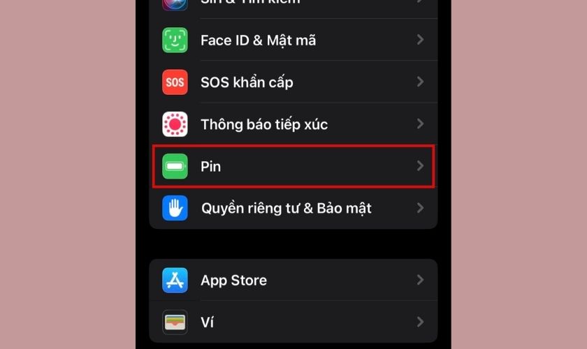 giao diện mục pin trong cài đặt