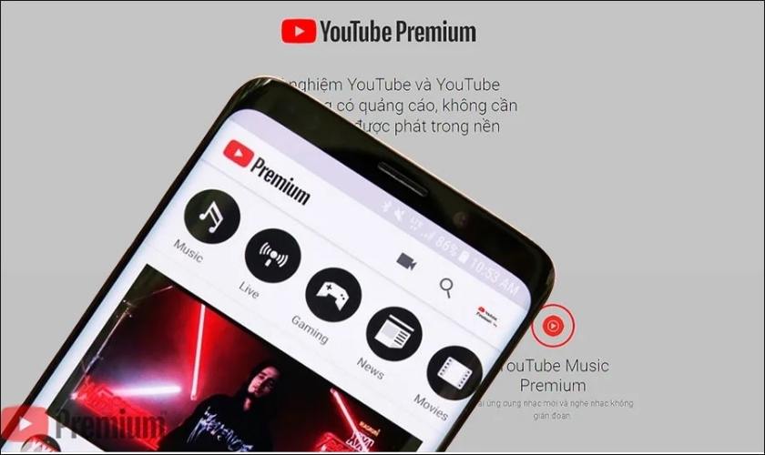 giao diện gói premium của youtube 