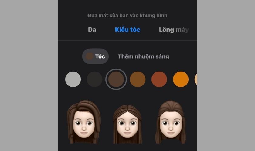 tùy chỉnh kiểu tóc để thực hiện cách tạo memoji trên iphone