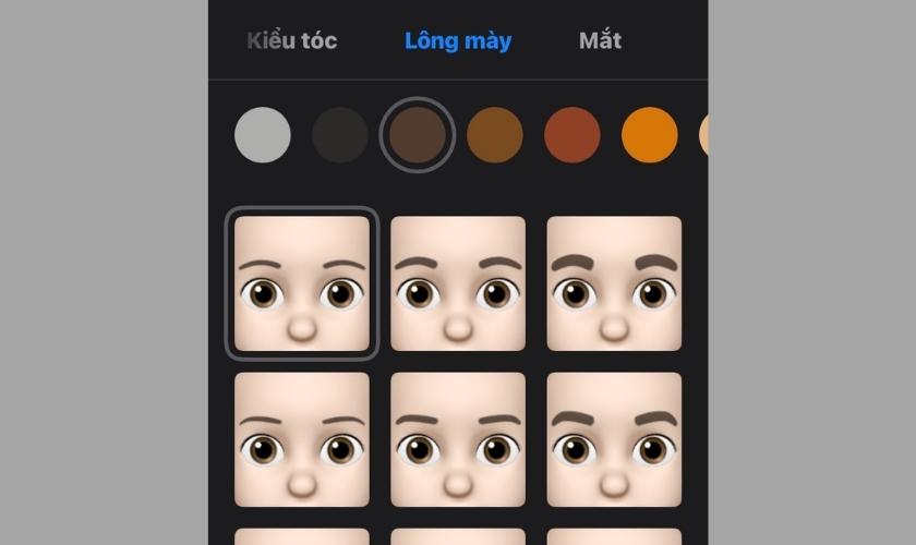 điều chỉnh hình dáng lông mày khi thực hiện cách tạo memoji trên iphone