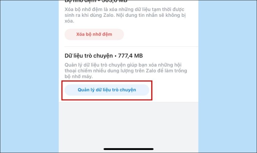  xóa dữ liệu zalo trên iphone trong mục quản lý dữ liệu trò chuyện 