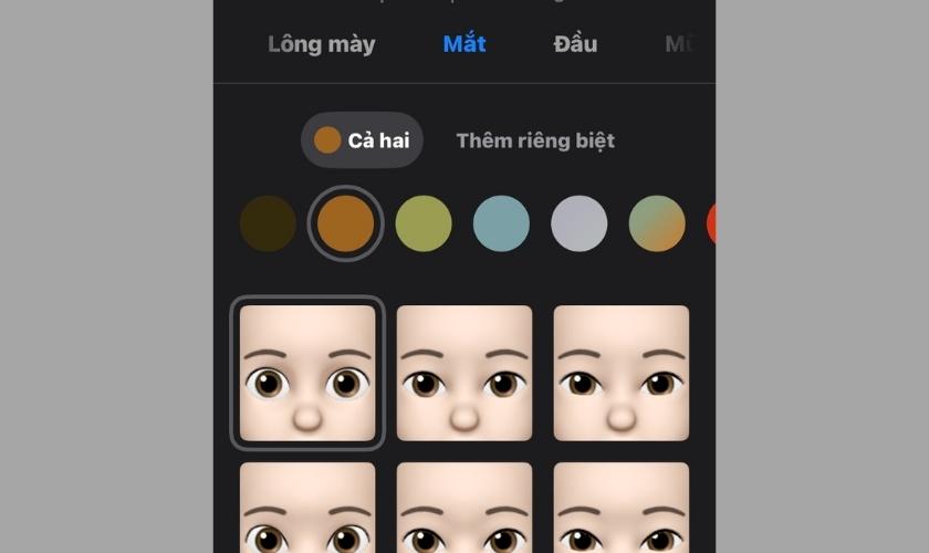 giao diện mục mắt khi thực hiện cách tạo memoji trên iphone