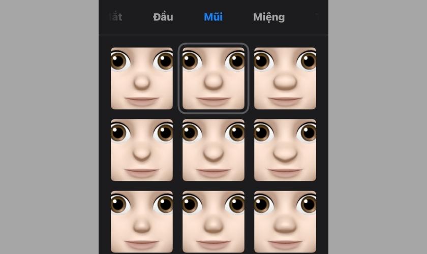 bạn có thể tùy chỉnh hình dáng mũi khi đang thực hiện cách tạo memoji trên iphone