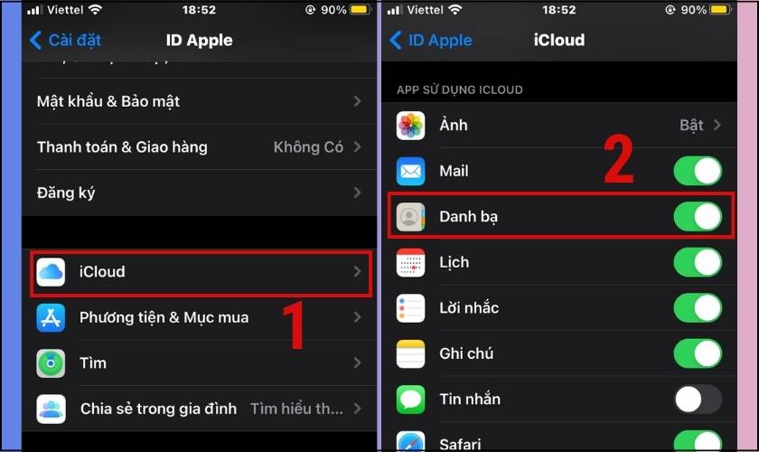 vào icloud danh bạ để khôi phục 