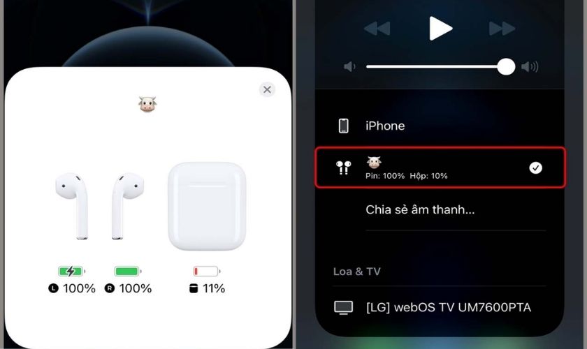 Hiển thị cho bạn phần trăm pin AirPods