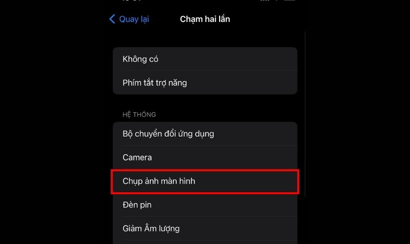 chọn chức năng tùy chỉnh Chụp màn hình