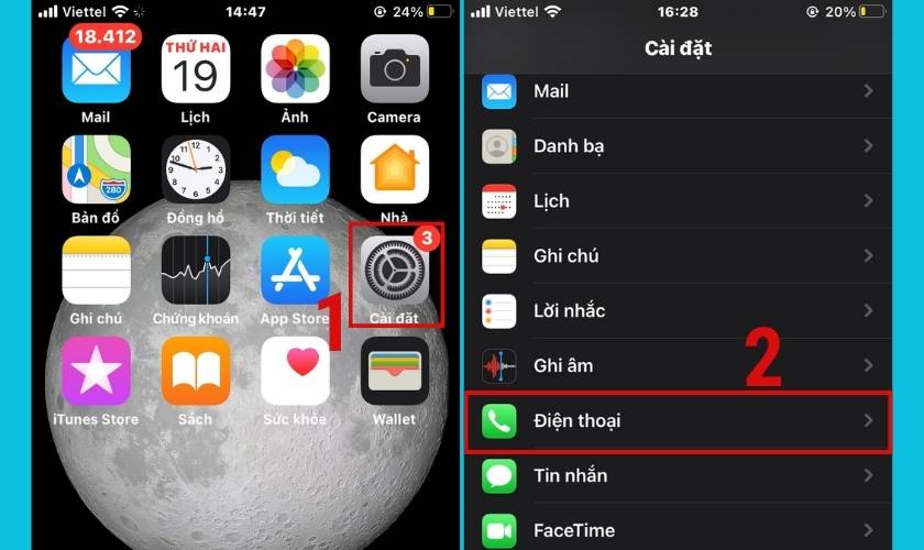 vài cài đặt chọn điện thoại để thực hiện cách chuyển cuộc gọi trên iphone