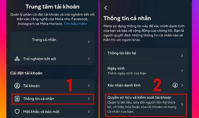 Chọn vào mục Xem thêm trong trung tâm tài khoản 