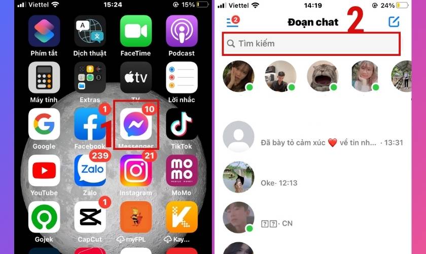 tìm kiếm trên Messenger 