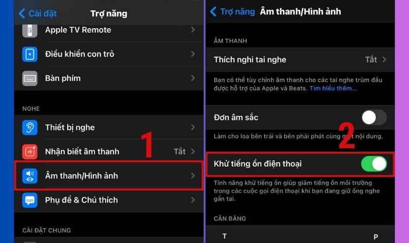 bật tính năng khử tiếng ồn