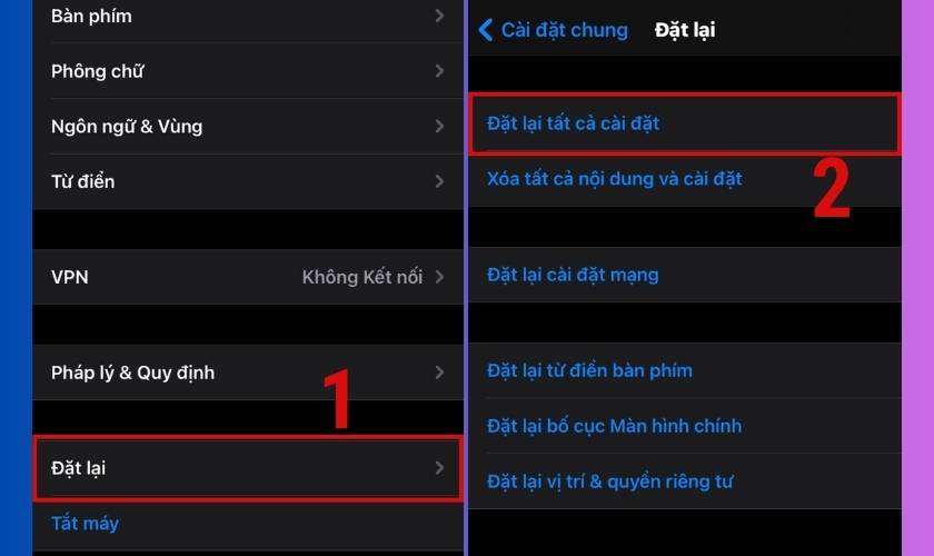 tiến hành đặt lại cài đặt mạng