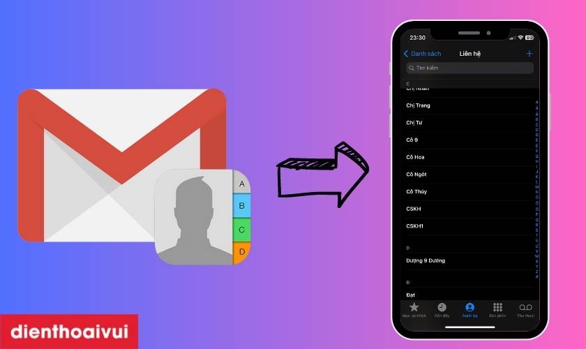 lấy danh bạ từ gmail về iphone