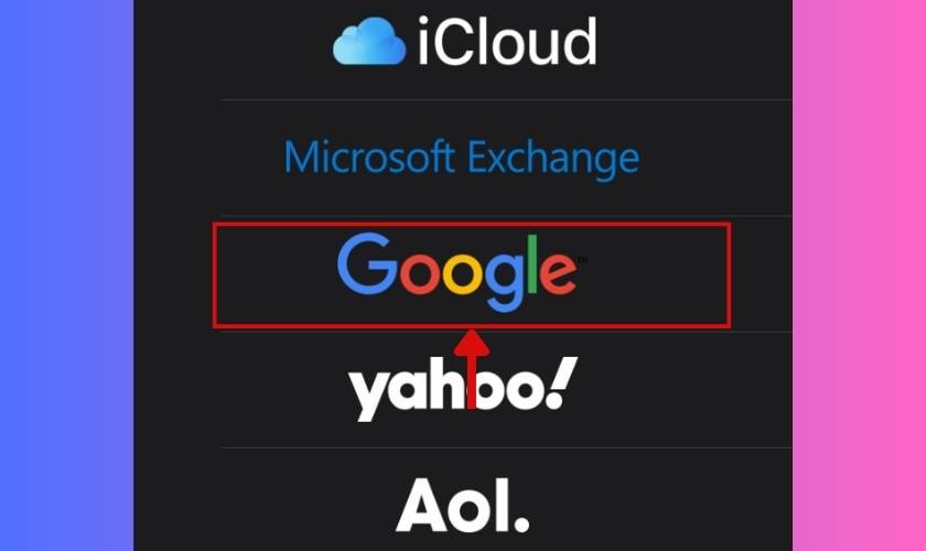chọn google để lấy danh bạ từ gmail về iphone