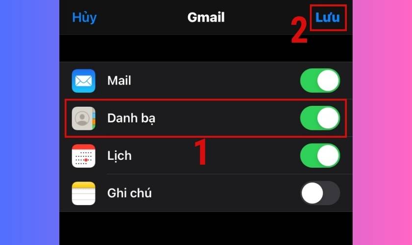 bật danh bạ và nhấn nút lưu