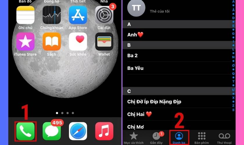 vào điện thoại bấm chọn cá nhân để tiếp tục chuyển danh bạ từ gmail về iphone