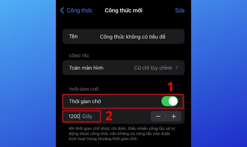 thiết lập thời gian chờ 1200