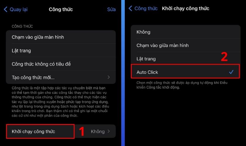 khởi chạy công thức và chọn auto click