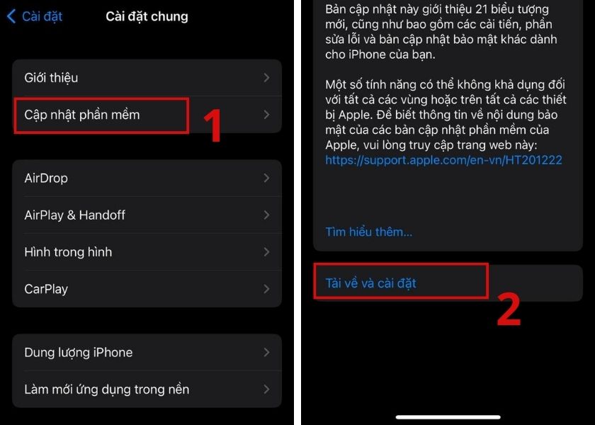 cập nhật ios mới nhất để sửa lỗi tocuh id