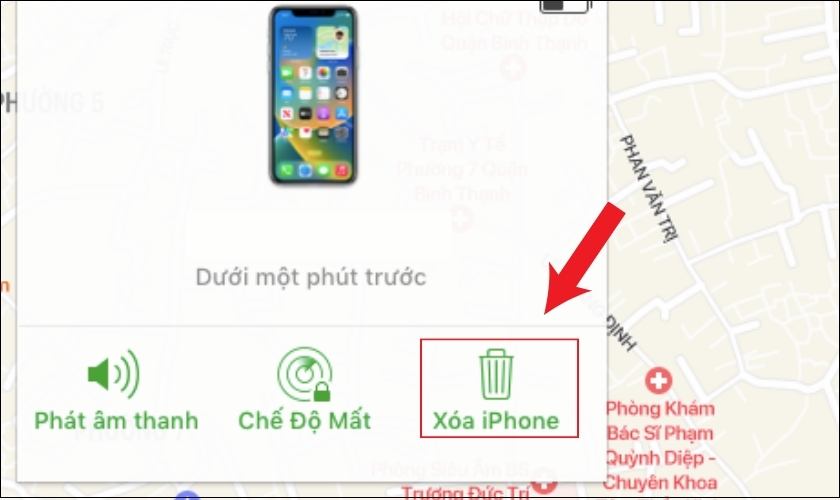 Ấn vào mục Xóa dữ liệu iPhone