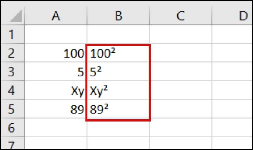 Nhập công thức để viết số mũ trong Excel 