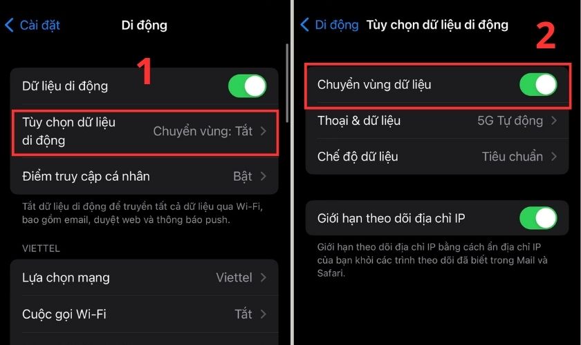 Các bước thực hiện chuyển vùng dùng dữ liệu trên iPhone là gì