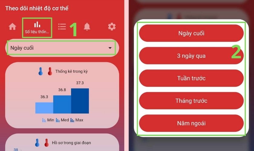Xem thống kê nhiệt độ cơ thể trên phần mềm
