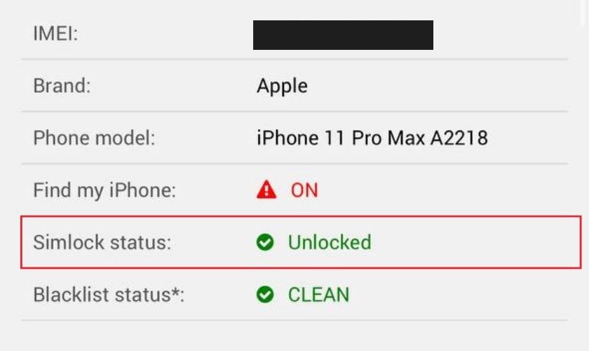 Nhìn dòng sản phẩm SIMlock status để tìm hiểu quốc tế và iPhone Lock không giống nhau thế nào
