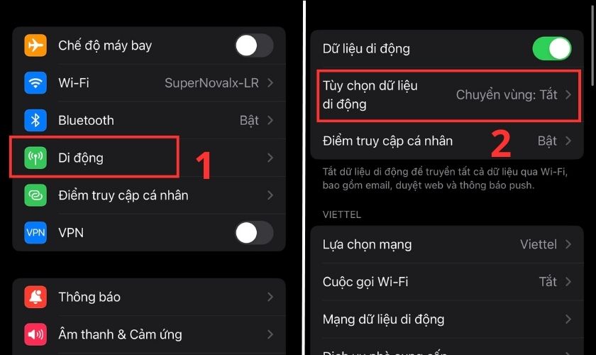 Chỉnh sửa thoại và dữ liệu di động để khắc phục lỗi không có dịch vụ trên iPhone