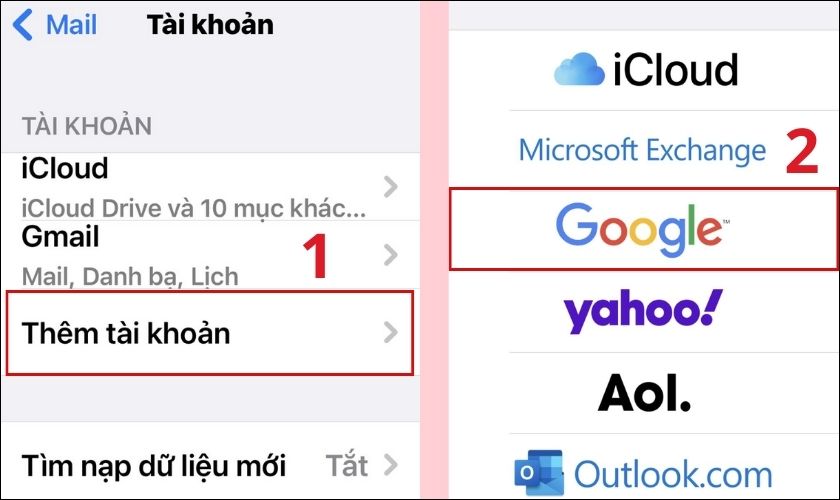 Các bước thêm lại tài khoản Gmail