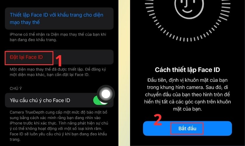 Các bước thiết lập lại Face ID trên iPhone để sửa lỗi Truedepth Camera