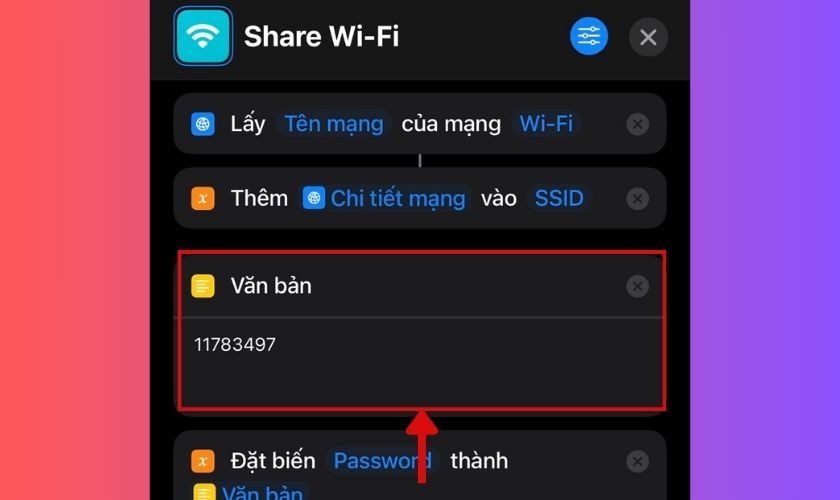 Tiến hành nhập mật khẩu Wi-Fi đang kết nối trên iPhone mà muốn chia sẻ cho người khác