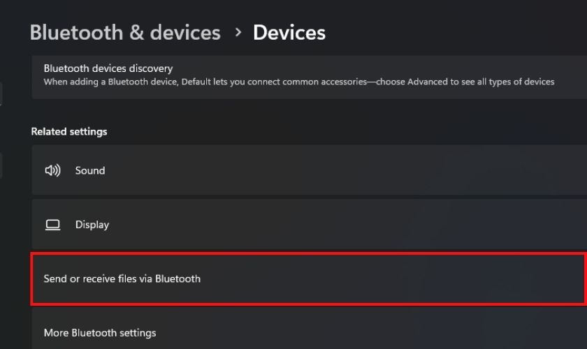 Lướt xuống dưới cùng và chọn vào mục Send or receive files via Bluetooth
