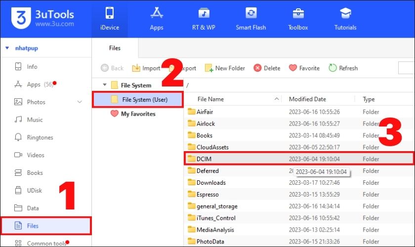 Chọn vào mục File System (User) và chọn DCIM