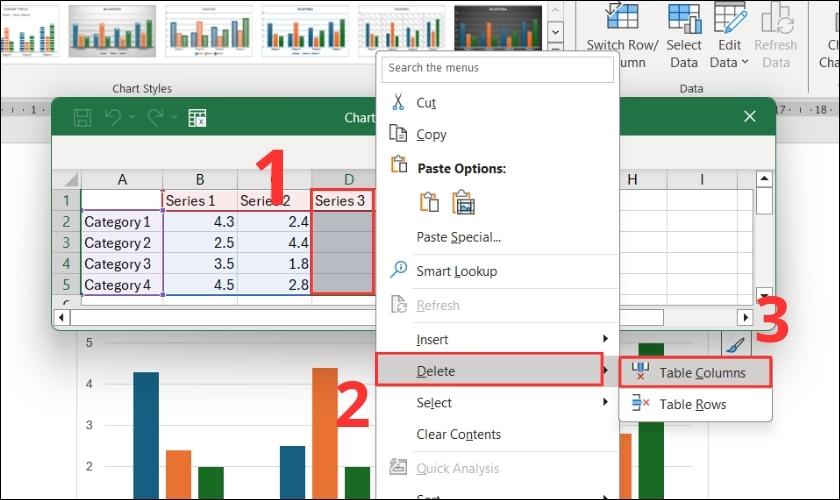 Bôi đen 1 cột tùy chọn trong Excel, cũng nhấn chuột phải chọn Delete và chọn tiếp Table Column