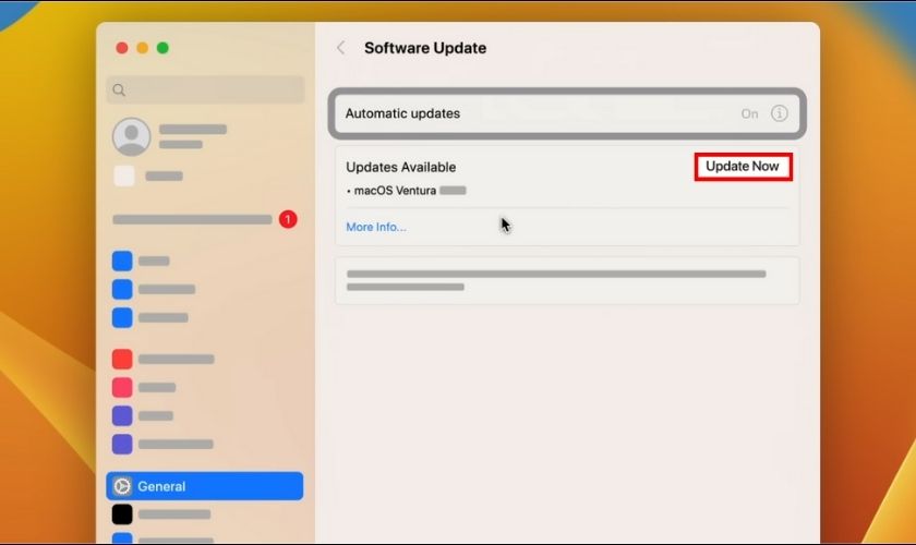 Chọn Update Now nếu bạn thấy xuất hiện phiên bản hệ điều hành cần cập nhật