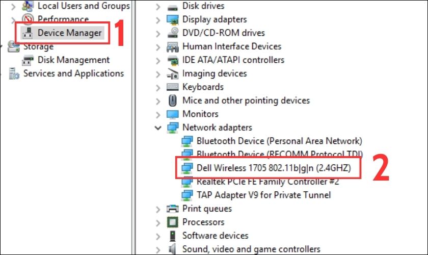 Trong cửa sổ Device Manager, bạn click chuột vào mục Network Adapters