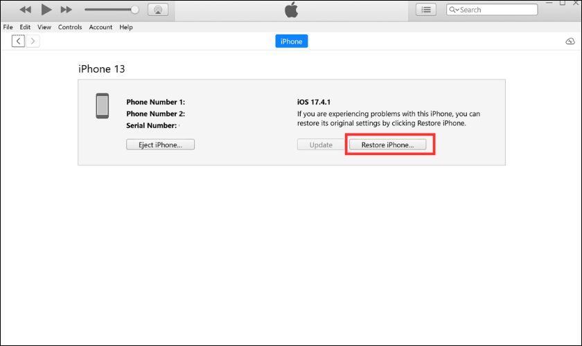 Khởi động iTunes và nhấn Restore