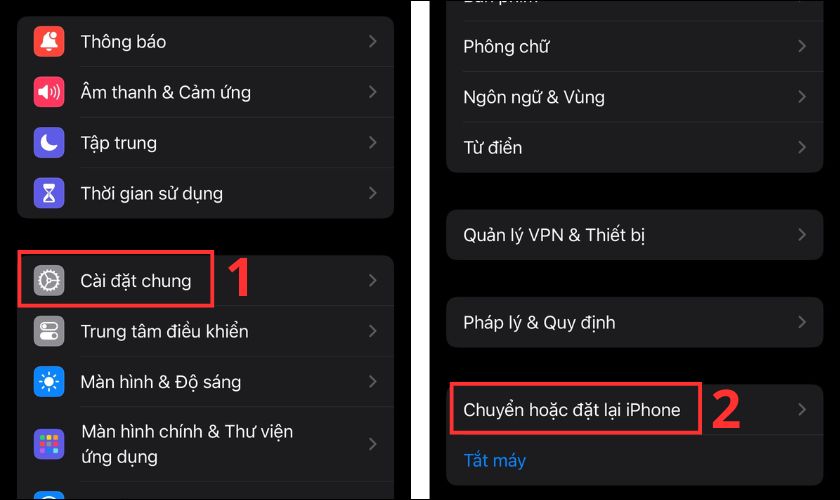 Chọn vào Chuyển hoặc đặt lại iPhone