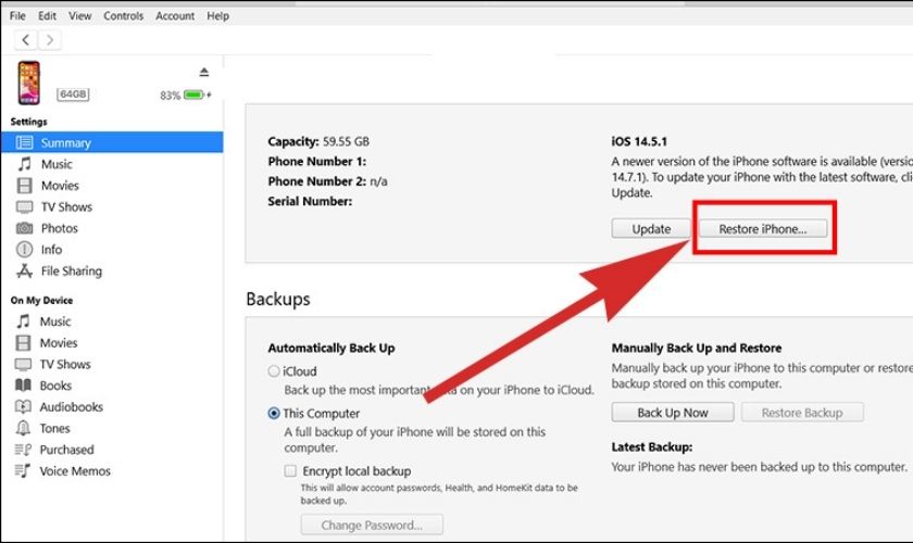 Khôi phục iPhone bằng iTunes