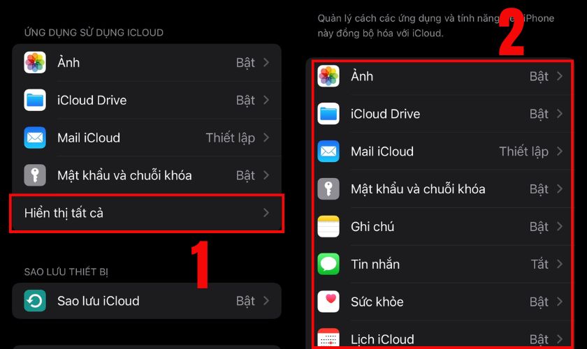 Tại Ứng dụng sử dụng iCloud, nhấn chọn Hiển thị tất cả