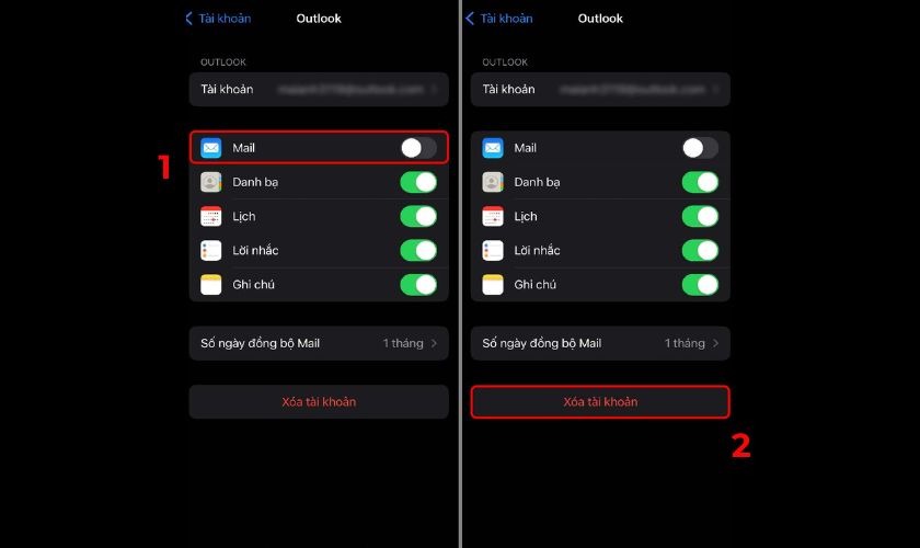 Bấm Xóa tài khoản để kết thúc thao tác đăng xuất Mail trên iPad