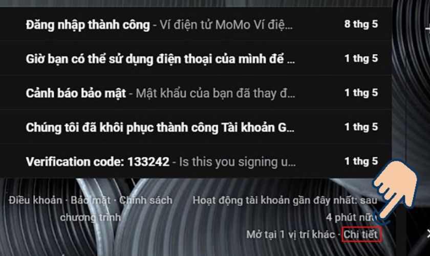 Đăn3g nhập tài khoản Mail của bạn trên thiết bị khác và xem Chi tiết